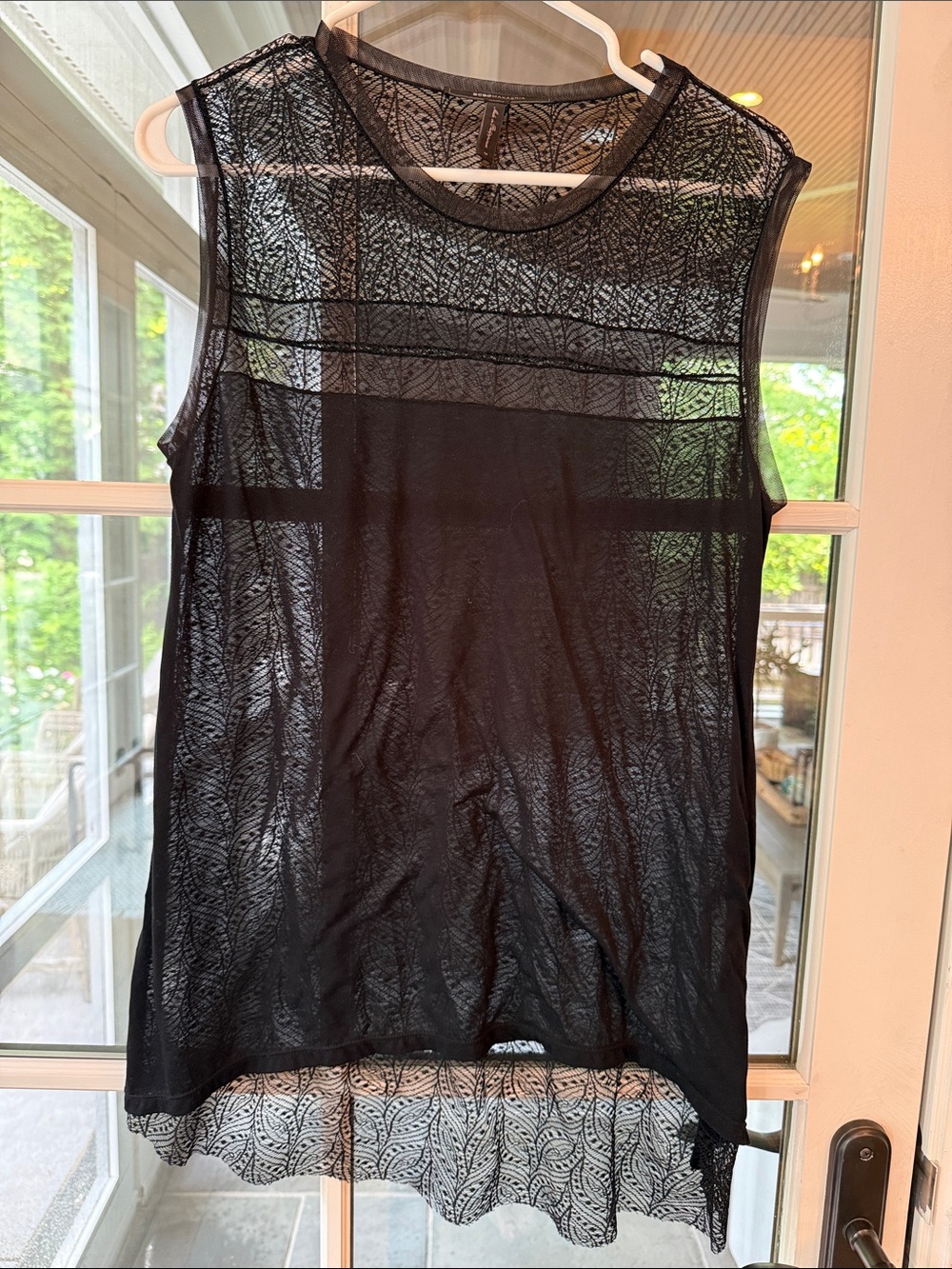 BCBGMaxAzria Black Sheer Lace-Trim Sleeveless Top